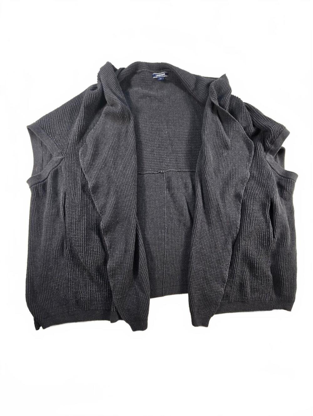 Lands' End Draped Shawl Collar Knit Vest Open Front Cardigan Gray Boho Indie